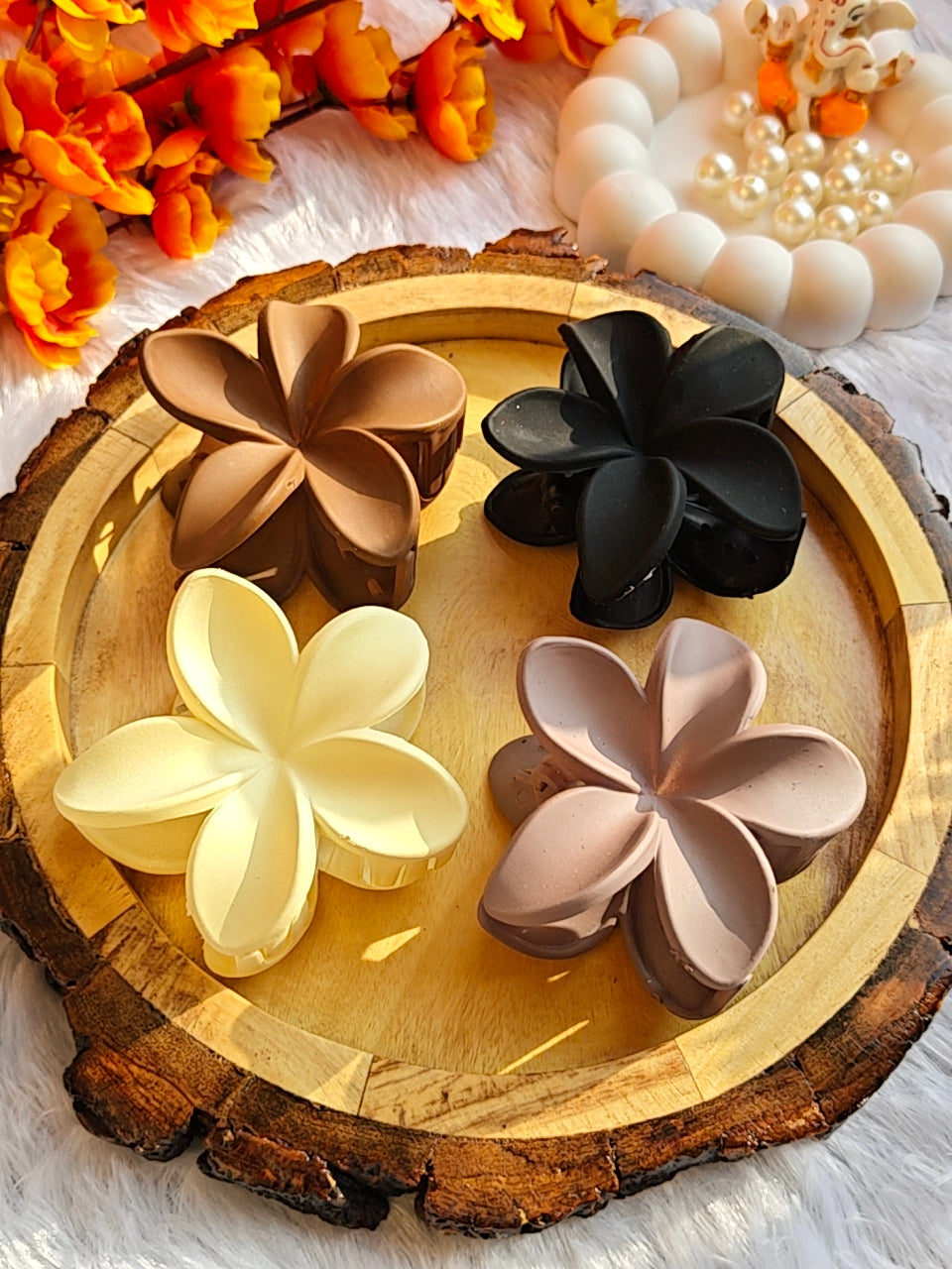 Floral Matte Finish Hair Claw Clips – Set of 4