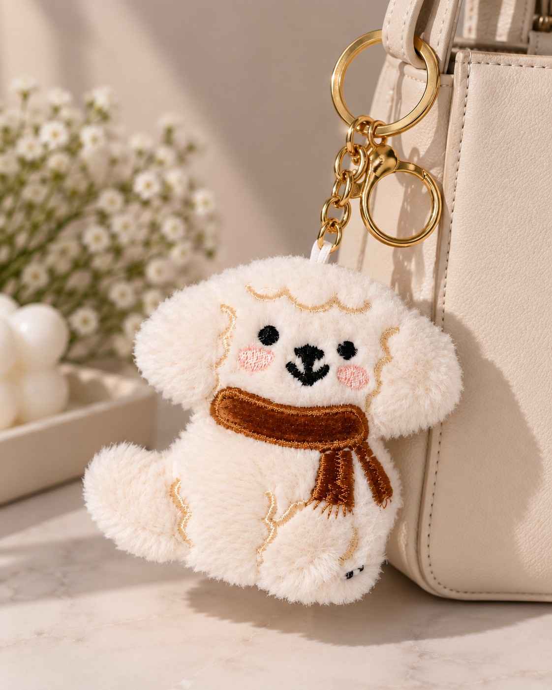 Fluffy Teddy Dog Keychain