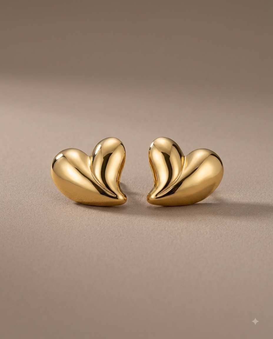 Luxury Gold Heart Stud Earrings for Women | Elegant Korean Style Minimalist Fashion Jewelry