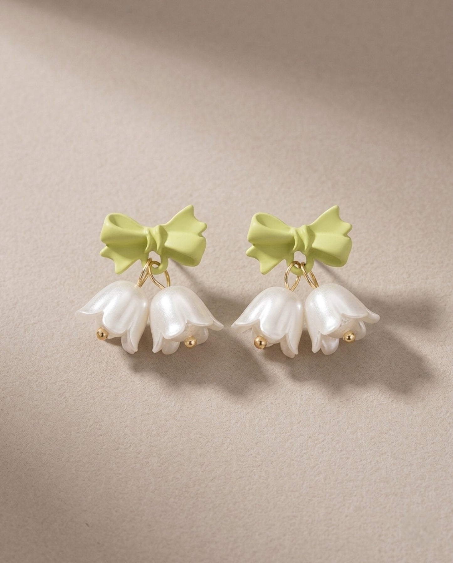 Lily of the Valley Bow Earrings – Iridescent Pearl Floral Drops