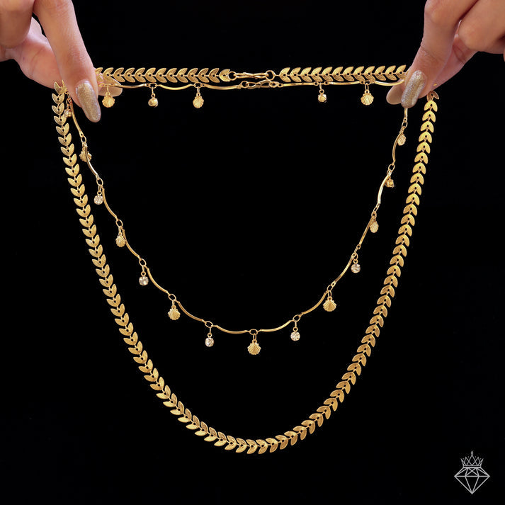 PRANJO Anti-Tarnish Double Layer Chevron Chain with Shell Charms Necklace