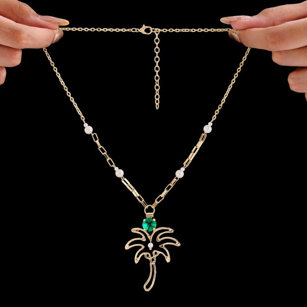 PRANJO Anti-Tarnish Palm Tree Necklace Set With Earrings