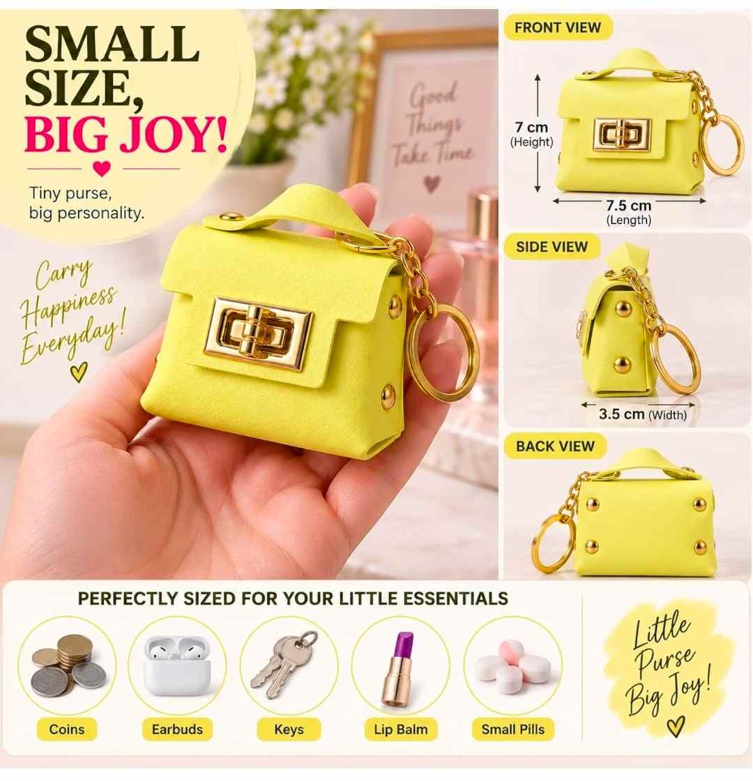 Yellow Mini Purse Keychain – Cute Bag Charm with Gold-Tone Chain