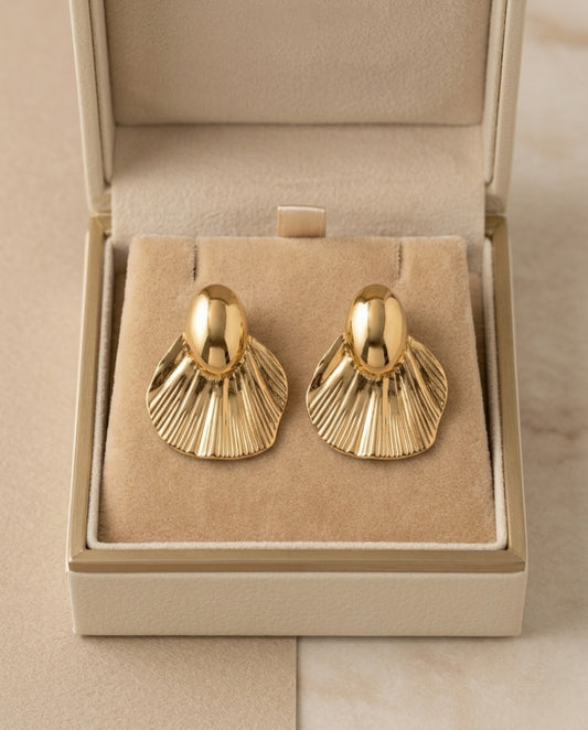 Elegant Gold-Tone Statement Fan Earrings – Stainless Steel