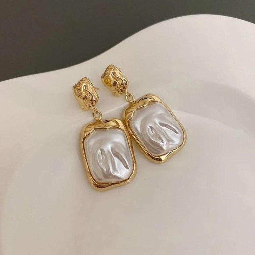 Korean Gold Plated Irregular Pearl Drop Earrings