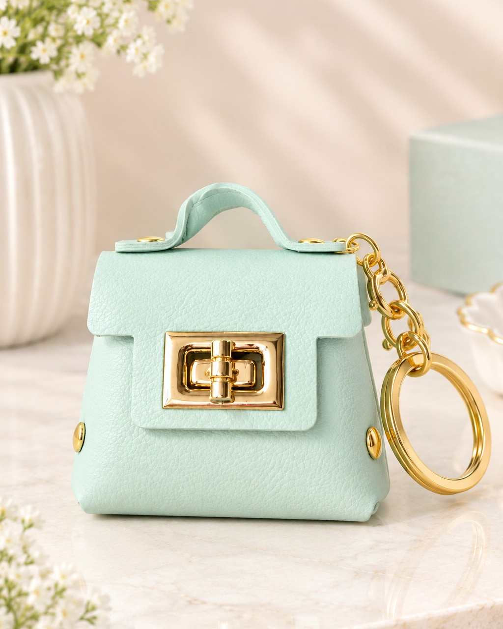 Pastel Green Mini Purse Keychain – Cute Bag Charm with Gold-Tone Chain