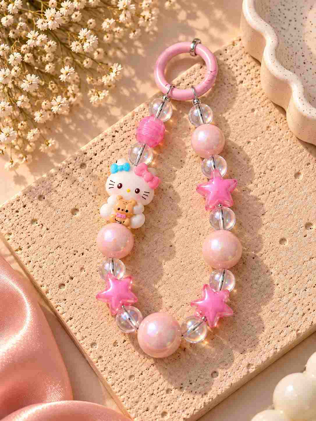 Cute Beaded Phone Charm | Kawaii Crystal & Pearl Phone Strap