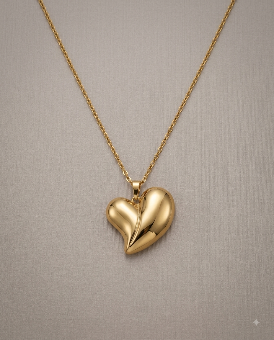 Elegant Gold-Plated Puffy Heart Pendant Necklace