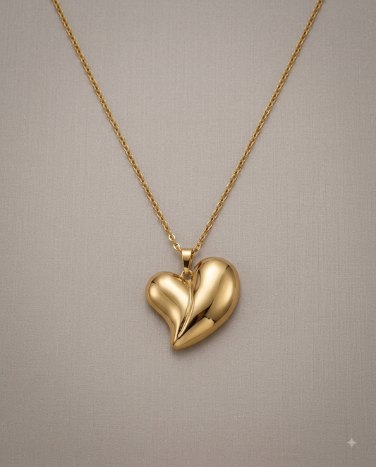 Elegant Gold-Plated Puffy Heart Pendant Necklace