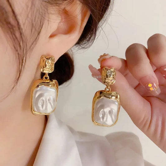 Korean Gold Plated Irregular Pearl Drop Earrings