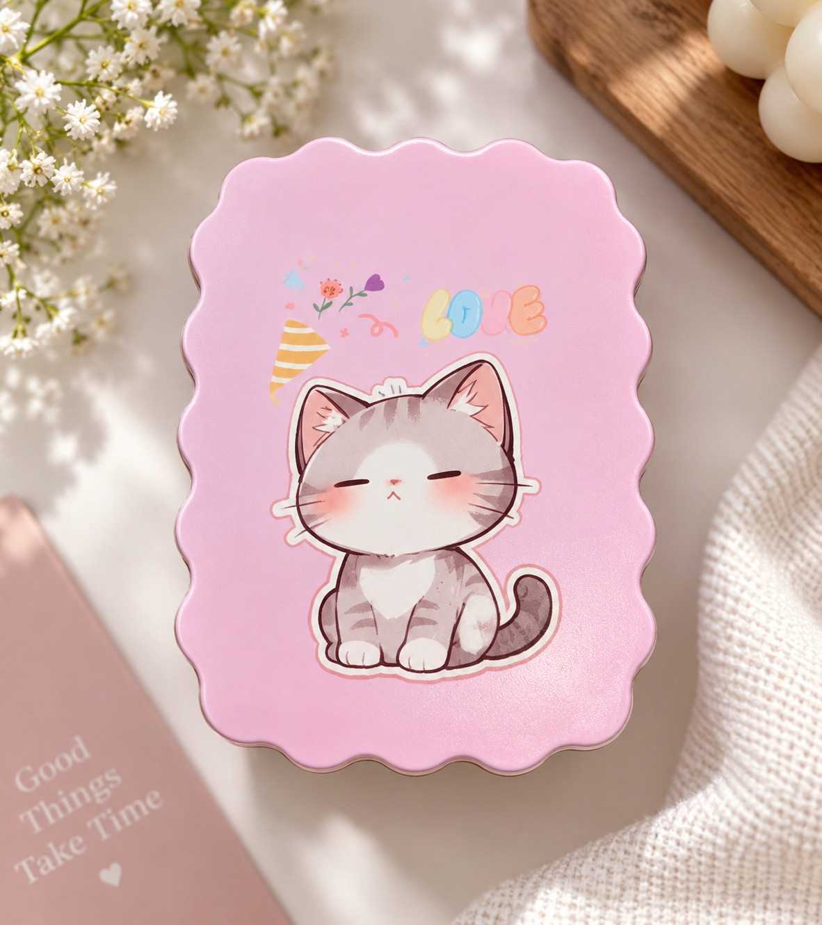 Cute Pink Cat Pocket Mirror | Kawaii Compact Makeup Mirror