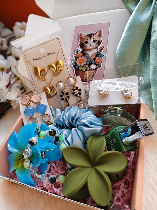 Blue Serenity Gift Box – Jewelry, Hair Accessories & Beauty Set 🎀