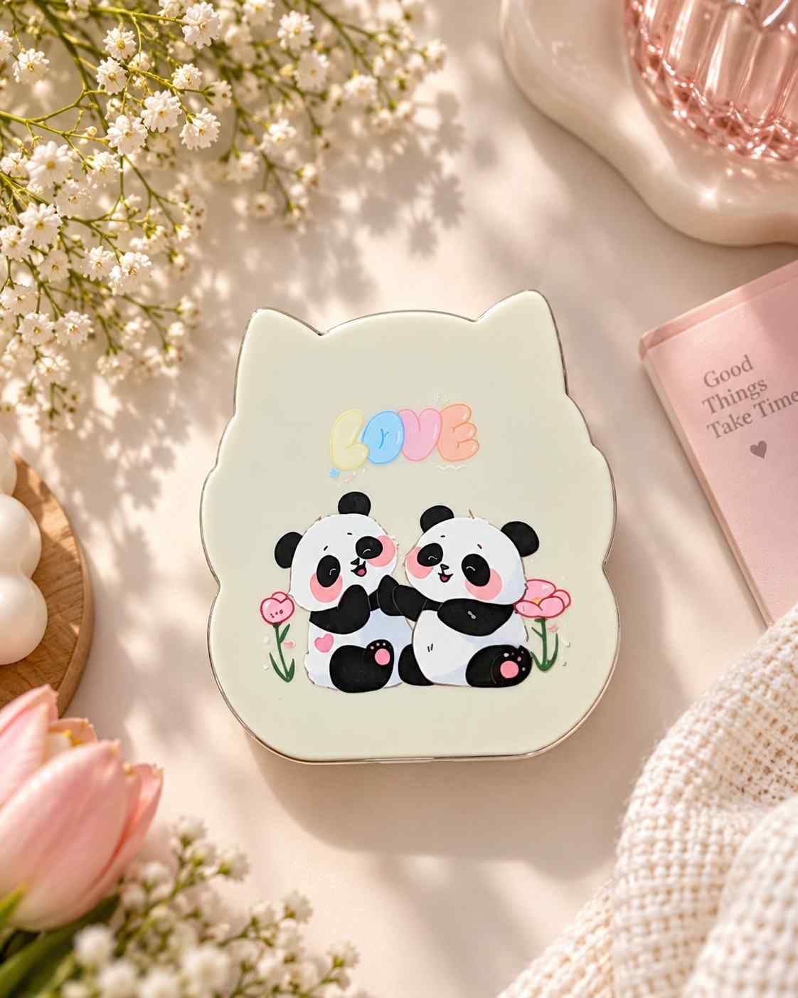 Cute Panda Cat-Shaped Compact Mirror | Kawaii Pocket Makeup Mirror