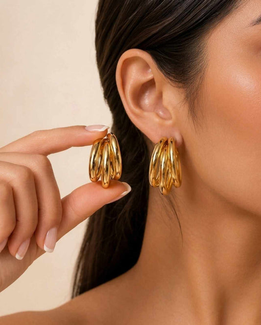 Gold Triple-Band C-Hoop Earrings