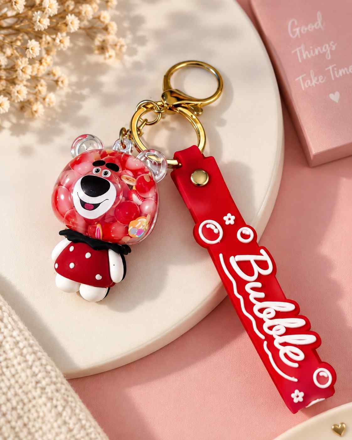 Bubbly Bear Keychain | Cute Character Keyring with Decorative Strap