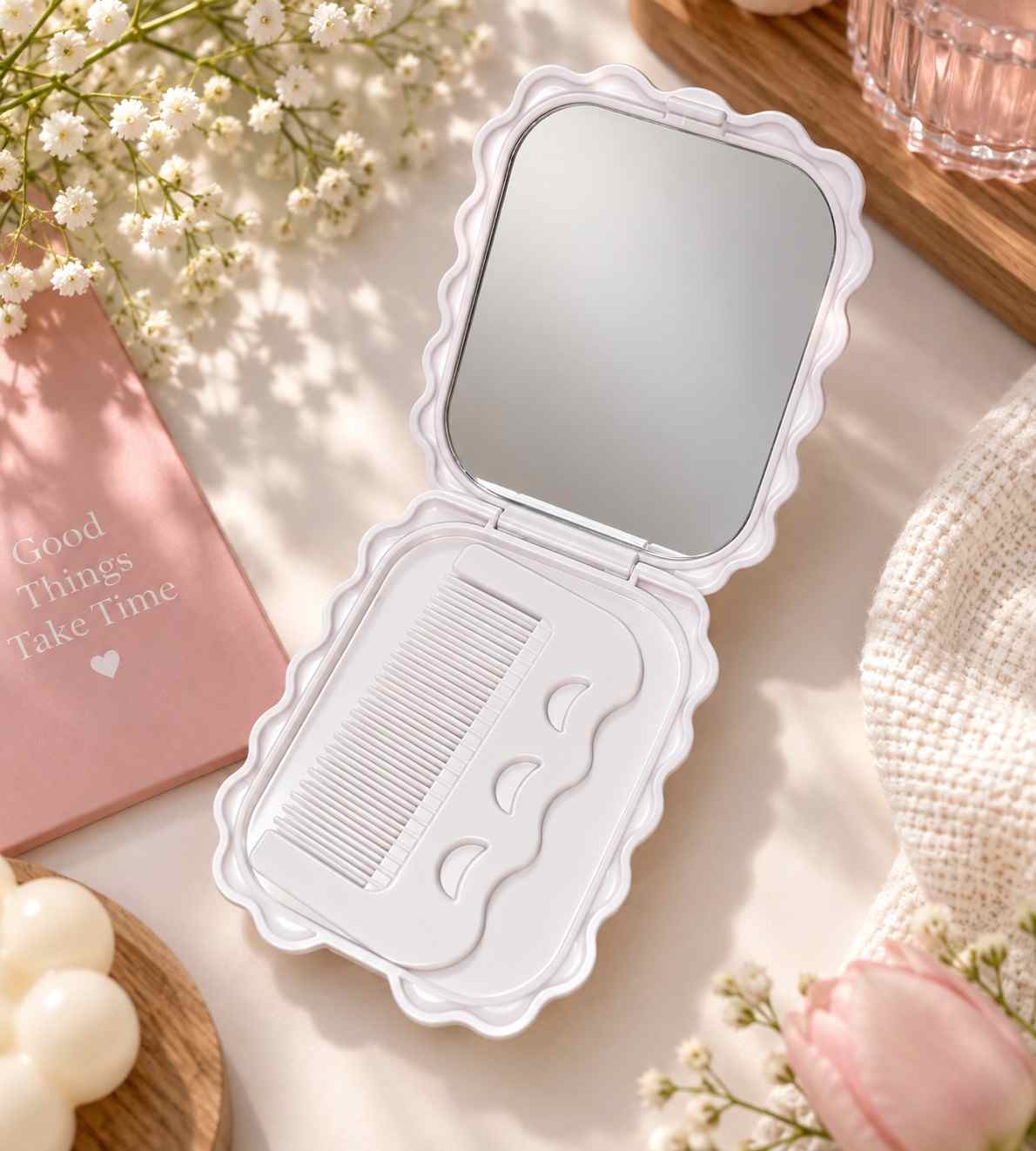 Cute Pink Cat Pocket Mirror | Kawaii Compact Makeup Mirror