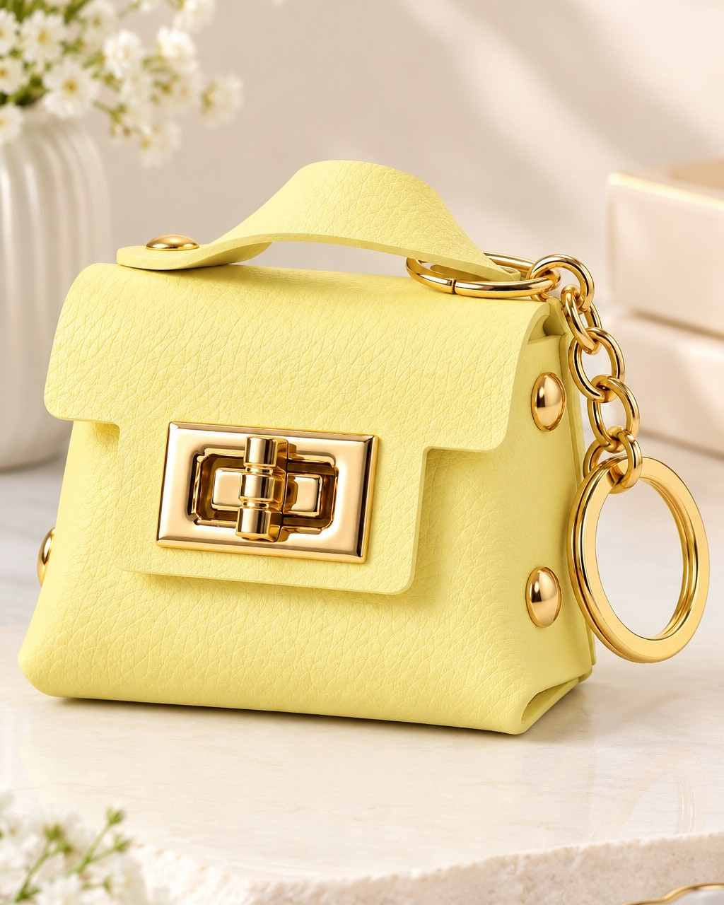 Yellow Mini Purse Keychain – Cute Bag Charm with Gold-Tone Chain