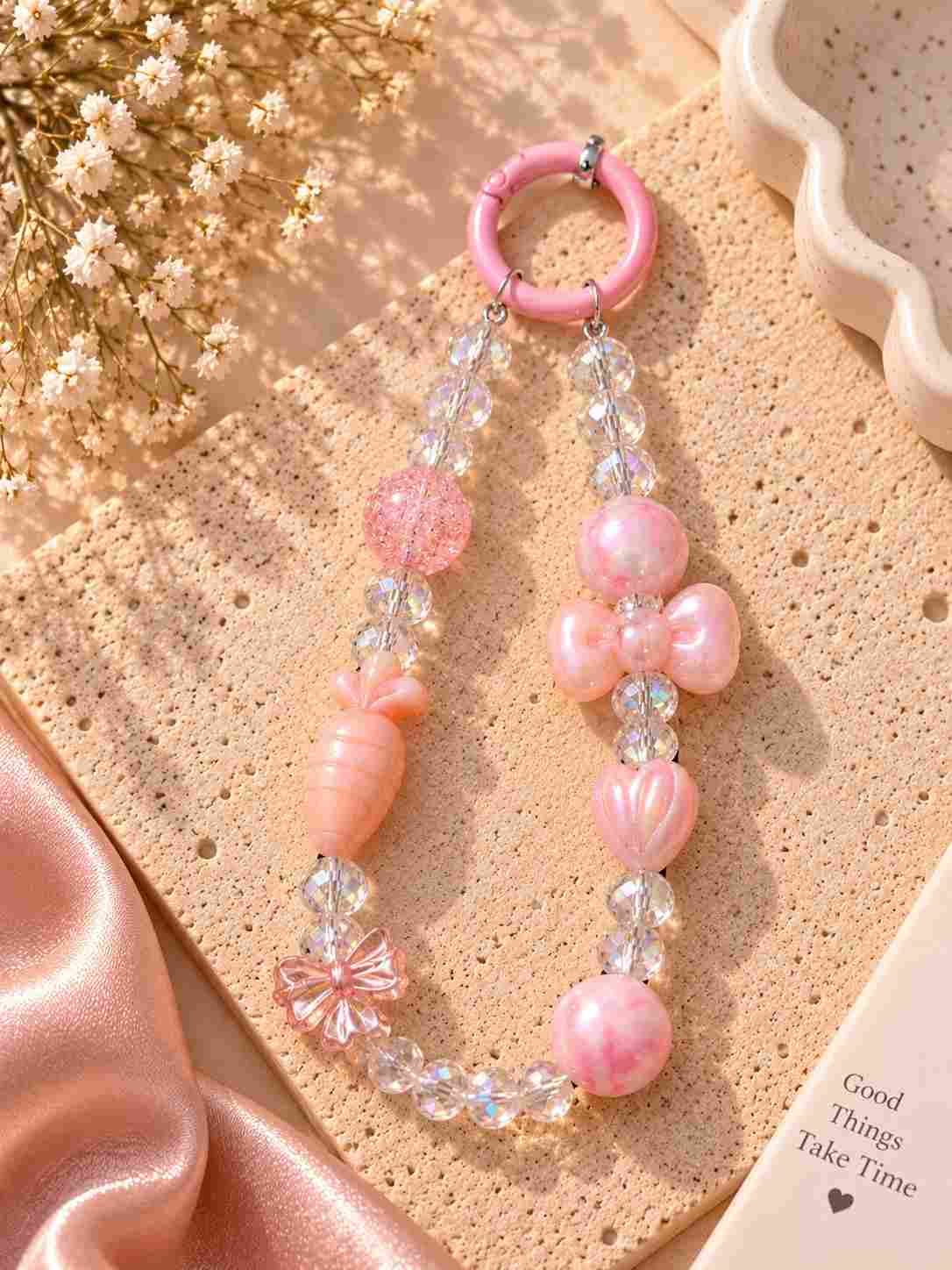 Cute Beaded Phone Charm | Kawaii Crystal & Pearl Phone Strap