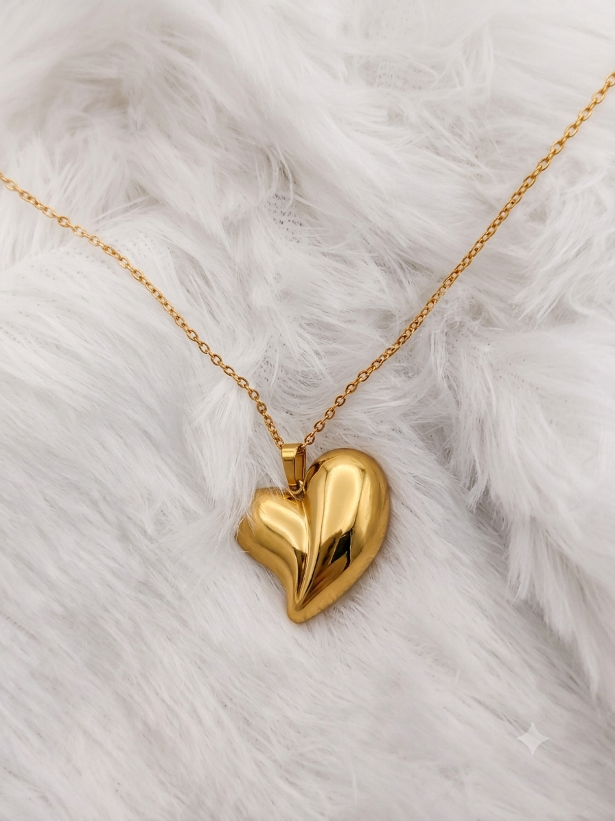 Elegant Gold-Plated Puffy Heart Pendant Necklace