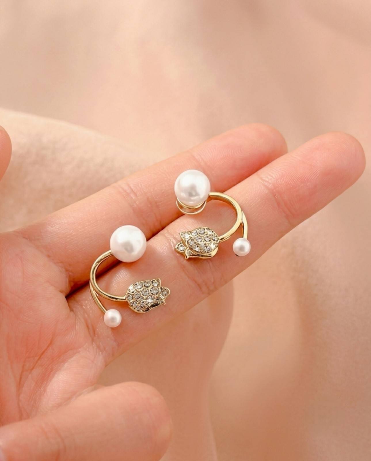 Gold Tulip Pearl Ear Jacket Earrings – Pavé CZ Crawler Studs