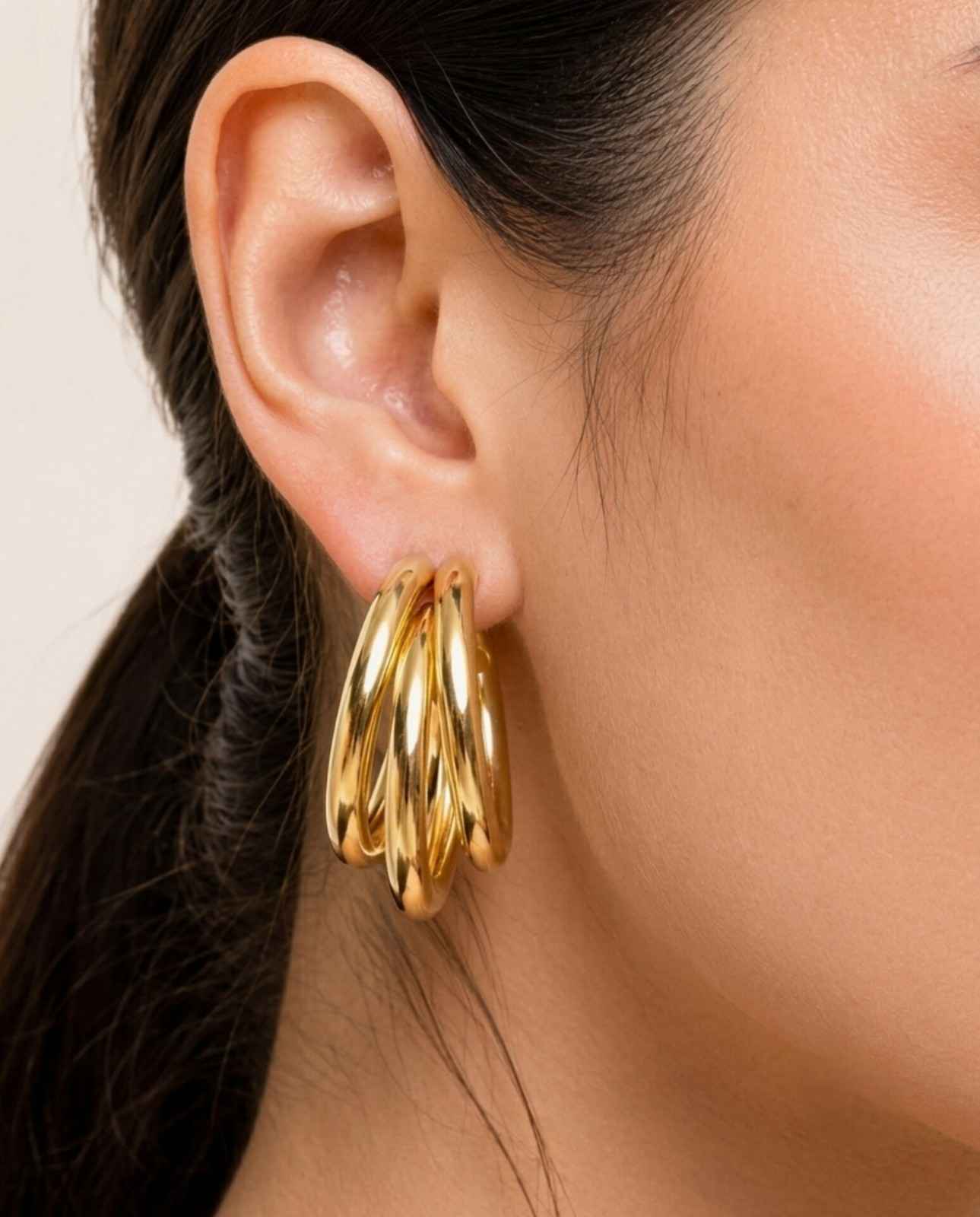 Gold Triple-Band C-Hoop Earrings