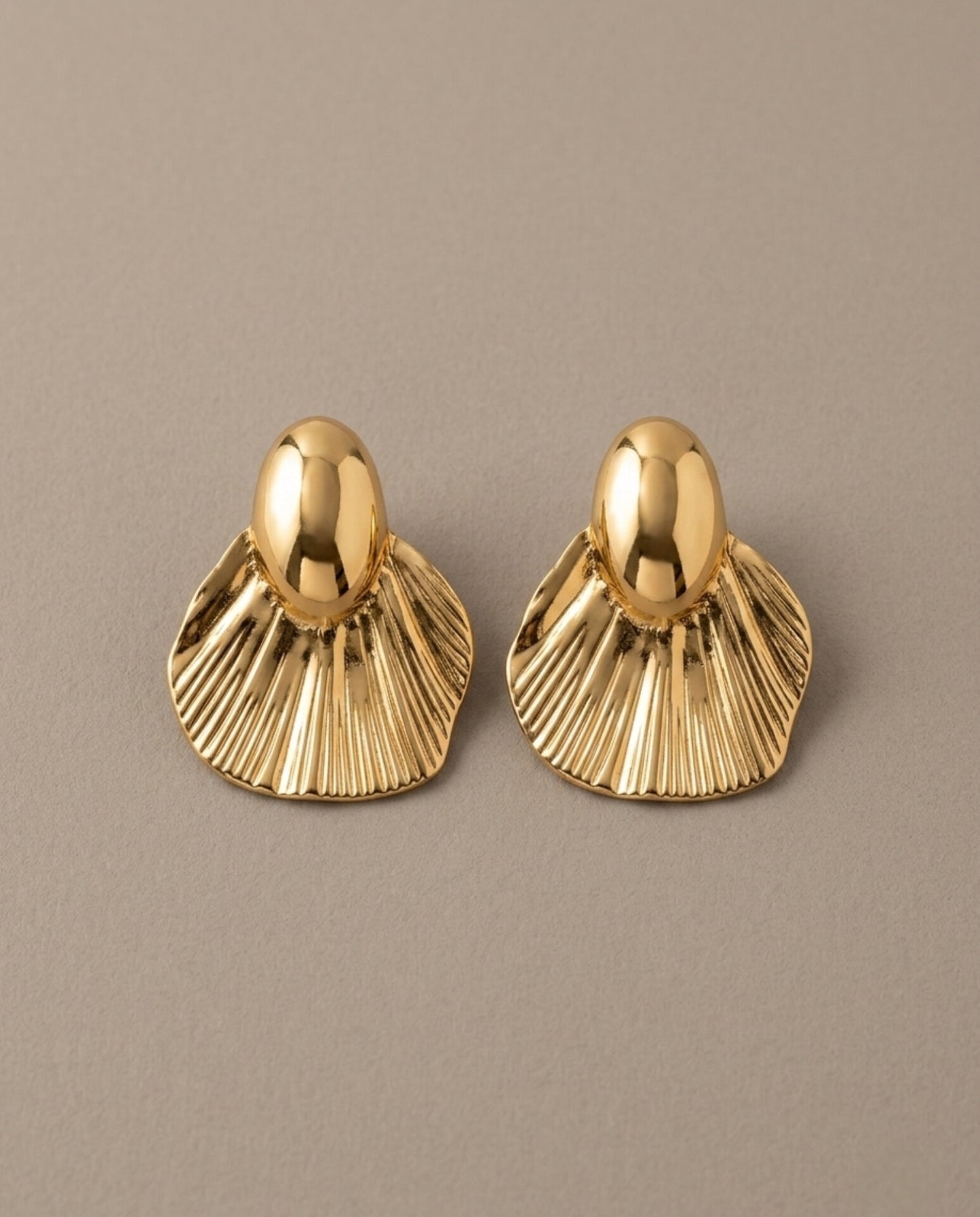 Elegant Gold-Tone Statement Fan Earrings – Stainless Steel