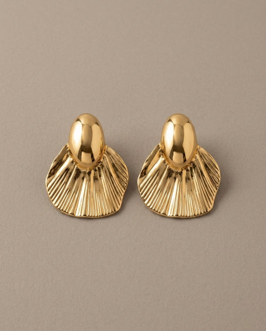 Elegant Gold-Tone Statement Fan Earrings – Stainless Steel