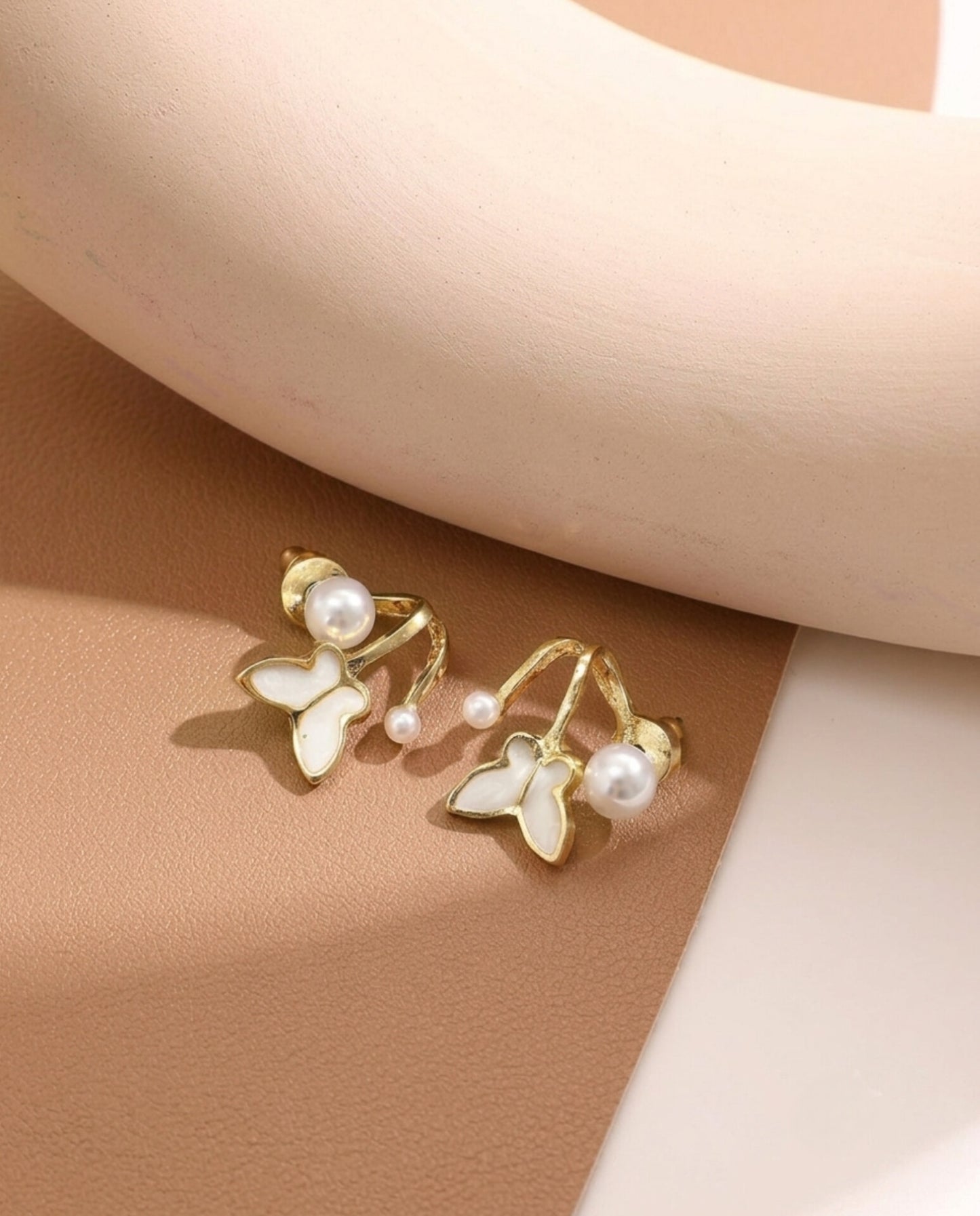 Gold Butterfly Pearl Ear Jacket Earrings – Dainty Crawler Studs