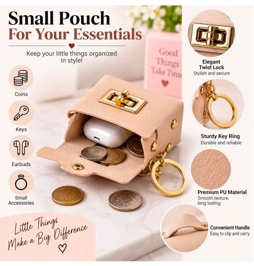 Chic Leatherette Mini Purse Keychain & Bag Charm (Being)