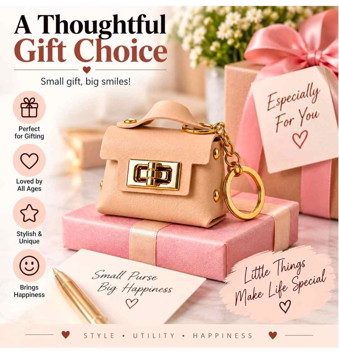 Chic Leatherette Mini Purse Keychain & Bag Charm (Being)