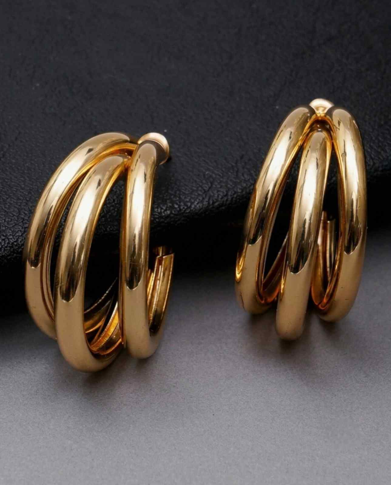 Gold Triple-Band C-Hoop Earrings