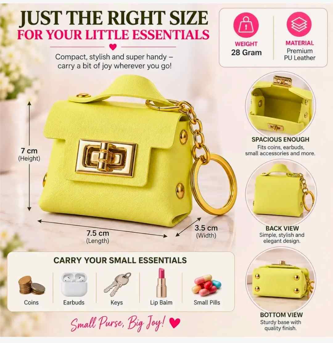 Yellow Mini Purse Keychain – Cute Bag Charm with Gold-Tone Chain