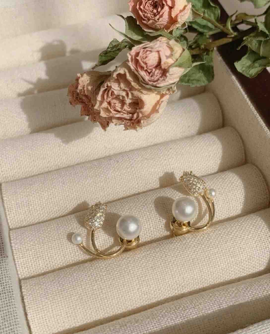 Gold Tulip Pearl Ear Jacket Earrings – Pavé CZ Crawler Studs
