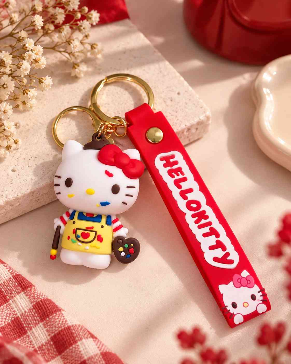 Hello Kitty Keychain | Cute Character Keyring with Decorative Strap