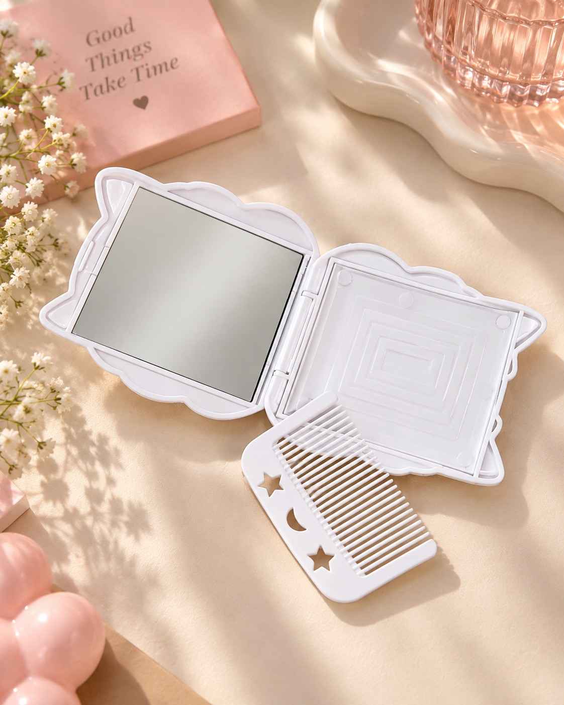 Cute Panda Cat-Shaped Compact Mirror | Kawaii Pocket Makeup Mirror