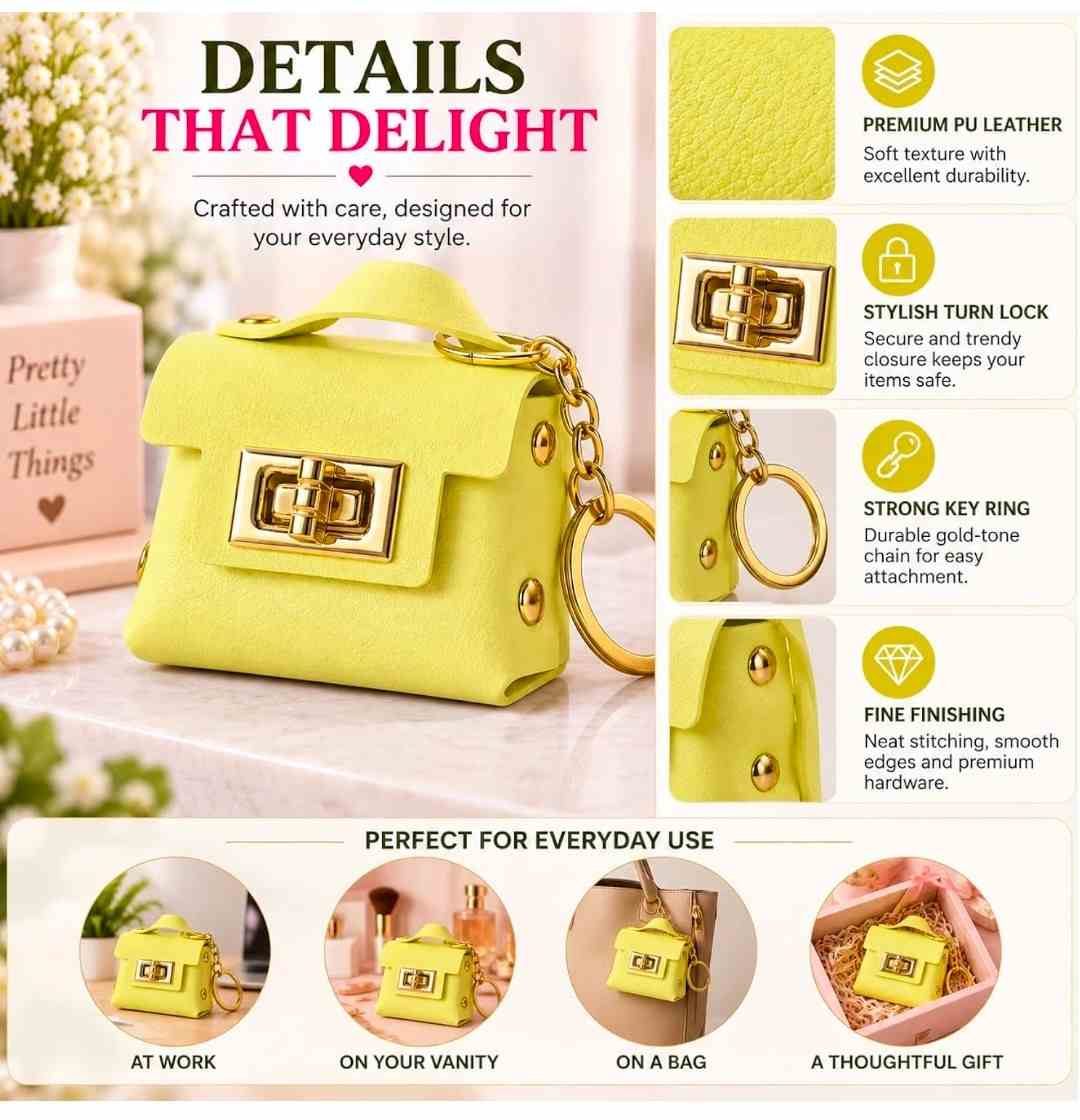 Yellow Mini Purse Keychain – Cute Bag Charm with Gold-Tone Chain