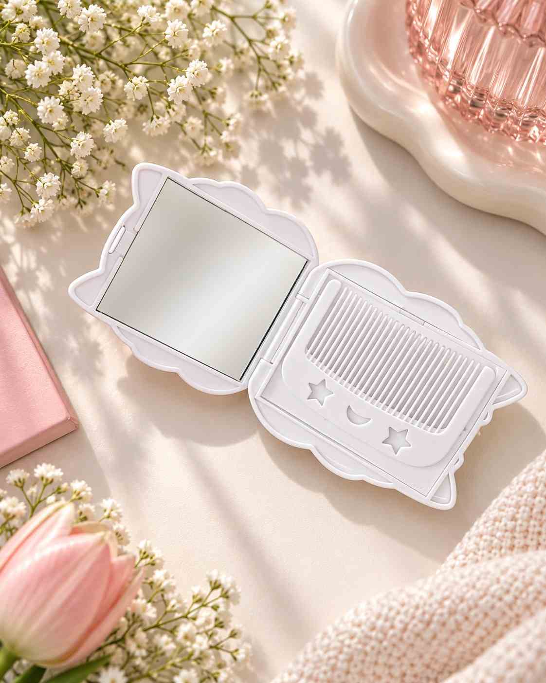 Cute Panda Cat-Shaped Compact Mirror | Kawaii Pocket Makeup Mirror
