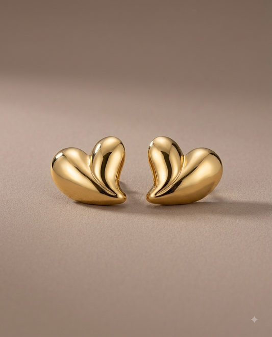 Luxury Gold Heart Stud Earrings for Women | Elegant Korean Style Minimalist Fashion Jewelry