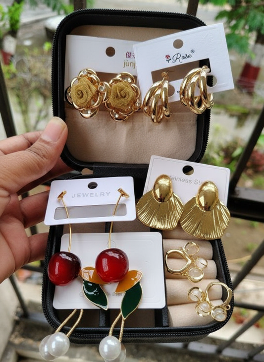 9 Korean Earrings Combo + Free Jewellery Organizer