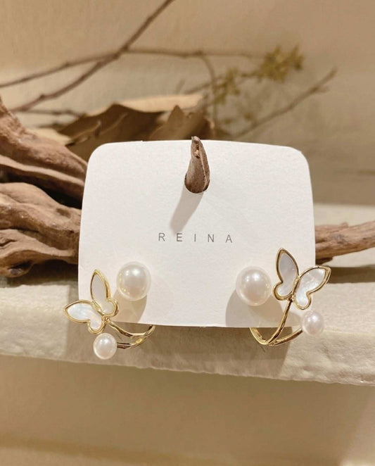 Gold Butterfly Pearl Ear Jacket Earrings – Dainty Crawler Studs