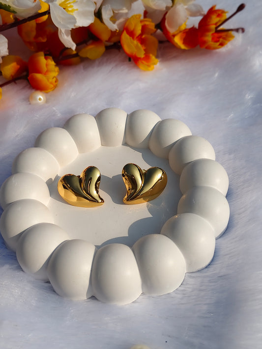 Luxury Gold Heart Stud Earrings for Women | Elegant Korean Style Minimalist Fashion Jewelry