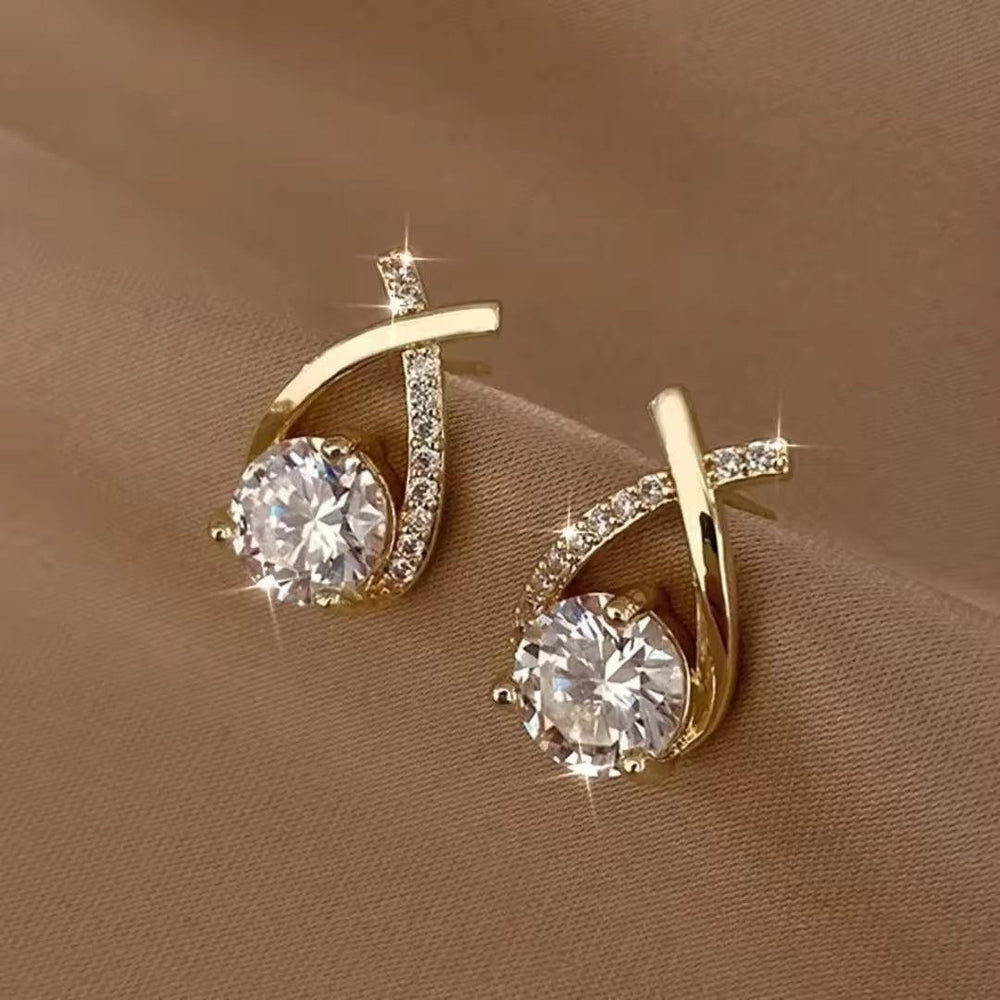 Korean Luxury Crystal Teardrop Gold Stud Earrings