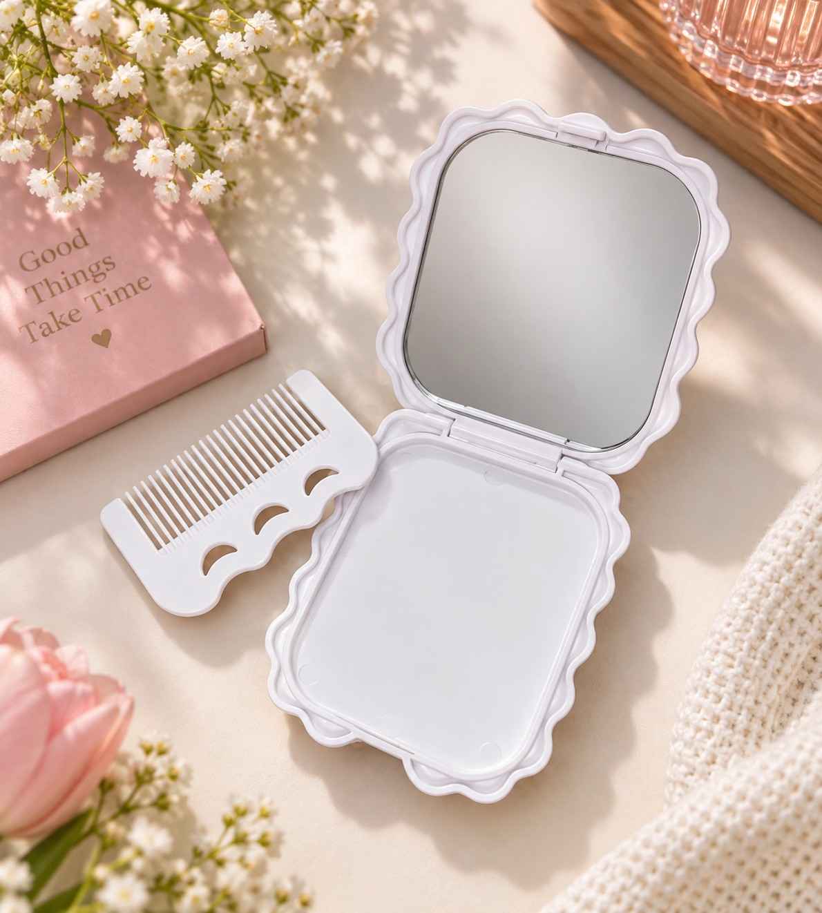 Cute Pink Cat Pocket Mirror | Kawaii Compact Makeup Mirror
