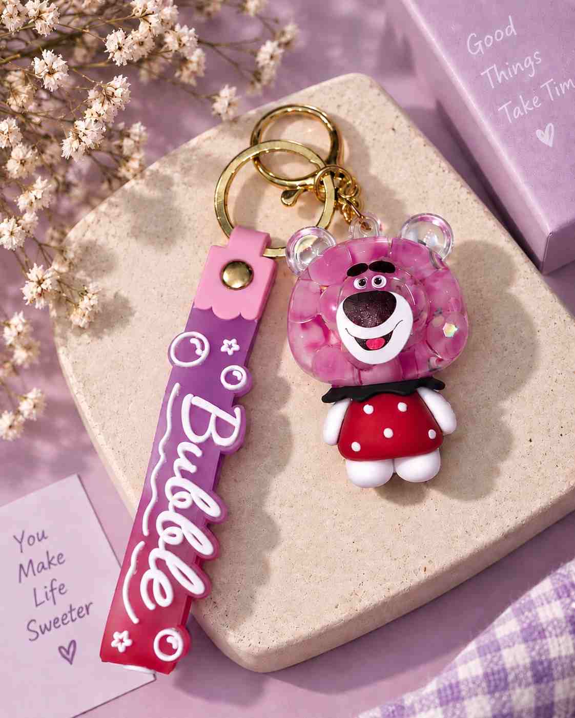 Bubbly Bear Keychain | Cute Character Keyring with Decorative Strap
