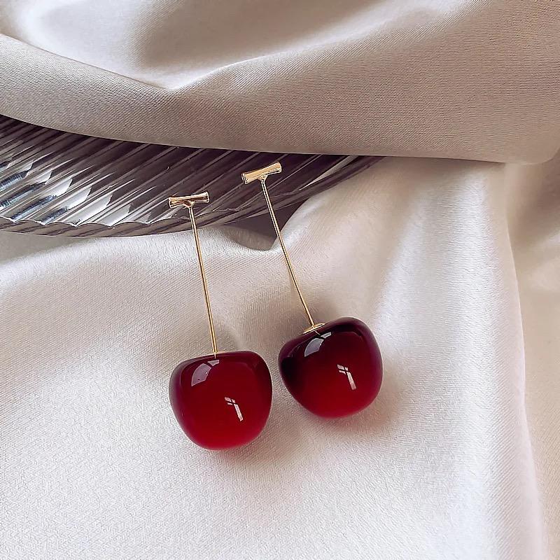 Korean Cute Cherry Long Drop Earrings