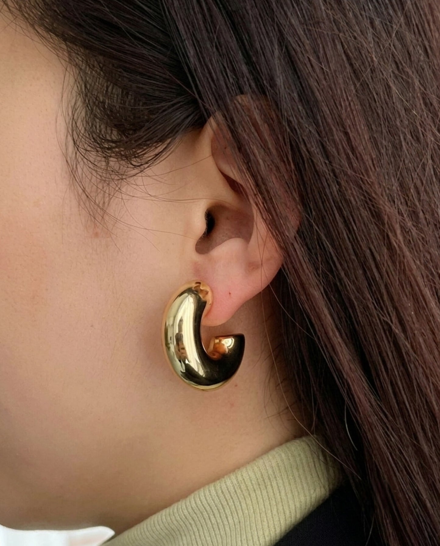Gold Chunky C-Hoop Earrings – Bold Lightweight Dome Huggie Hoops