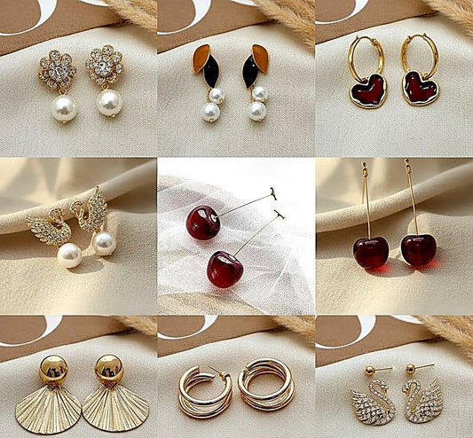 9 Korean Earrings Combo + Free Jewellery Organizer