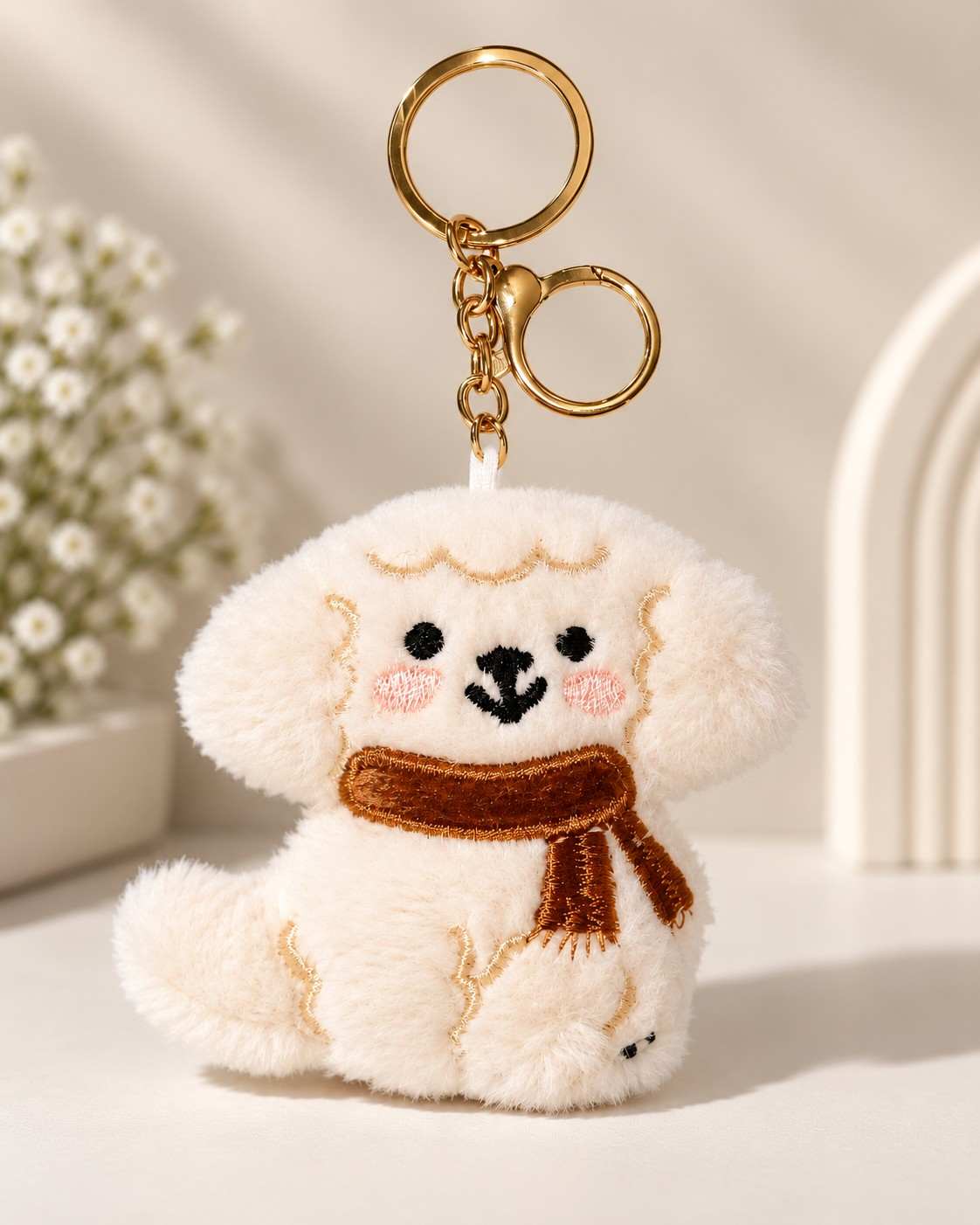Fluffy Teddy Dog Keychain